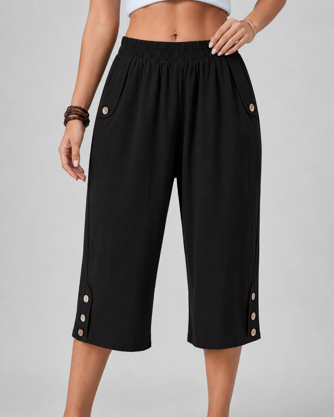 Women's Wide Leg Capri Pants - Elastic Waist Comfort