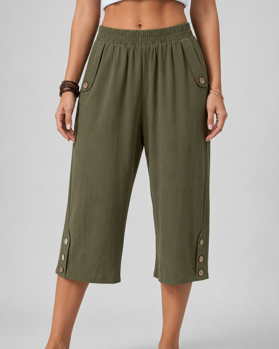 Women's Wide Leg Capri Pants - Elastic Waist Comfort
