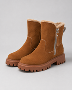 Women's Winter Ankle Boots - Faux Fur Lined Side Zip Lug Sole