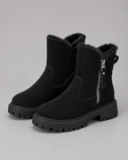 Women's Winter Ankle Boots - Faux Fur Lined Side Zip Lug Sole