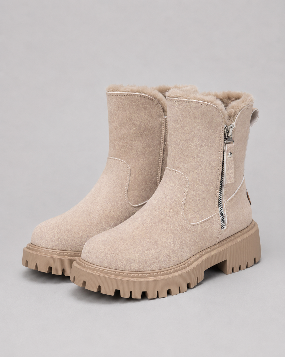 Women's Winter Ankle Boots - Faux Fur Lined Side Zip Lug Sole