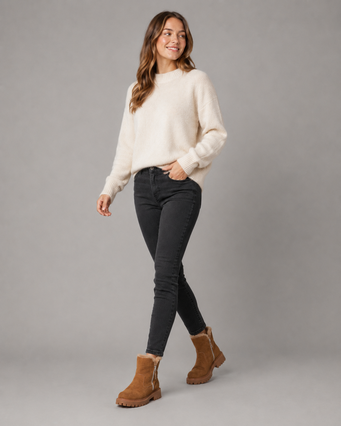 Women's Winter Ankle Boots - Faux Fur Lined Side Zip Lug Sole