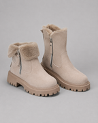 Women's Winter Ankle Boots - Faux Fur Lined Side Zip Lug Sole