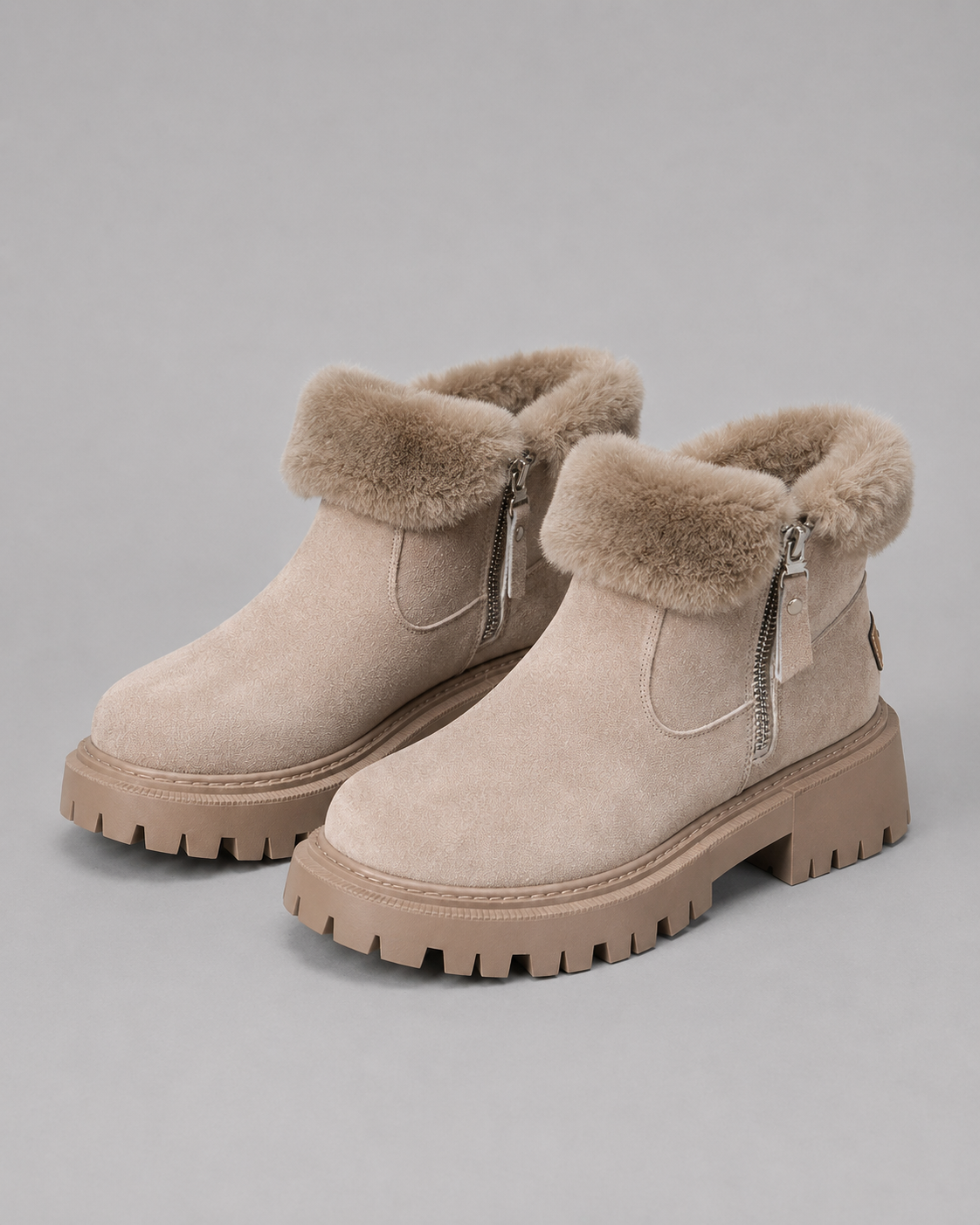 Women's Winter Ankle Boots - Faux Fur Lined Side Zip Lug Sole