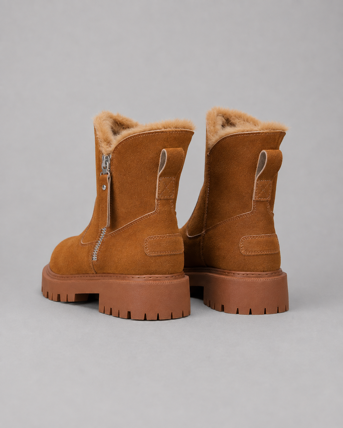 Women's Winter Ankle Boots - Faux Fur Lined Side Zip Lug Sole