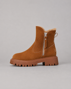 Women's Winter Ankle Boots - Faux Fur Lined Side Zip Lug Sole