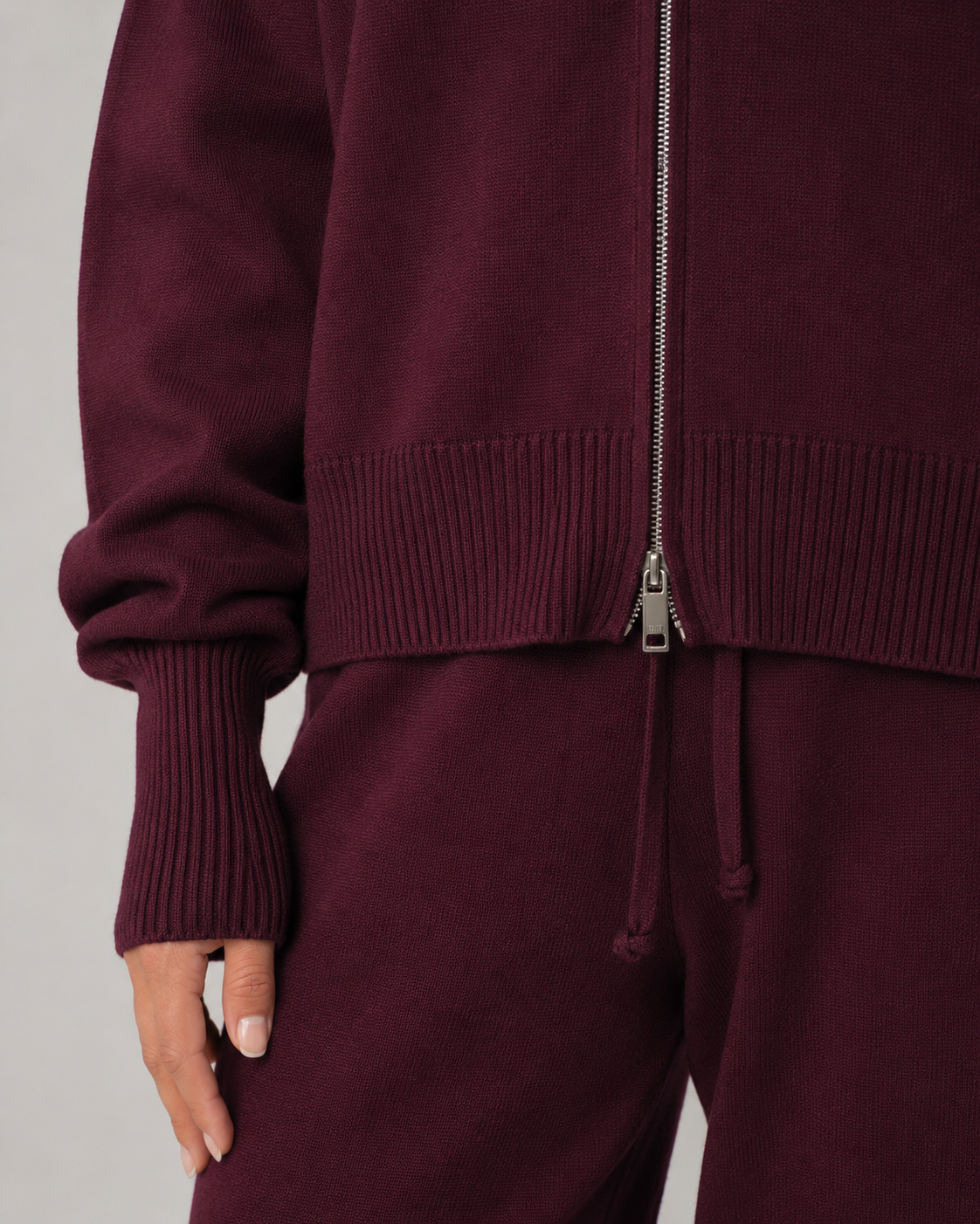 Women's Zip-Up Knit Cardigan Funnel Neck
