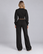 Women's Zip Up Tracksuit Set - Cropped Top Wide Leg Pants