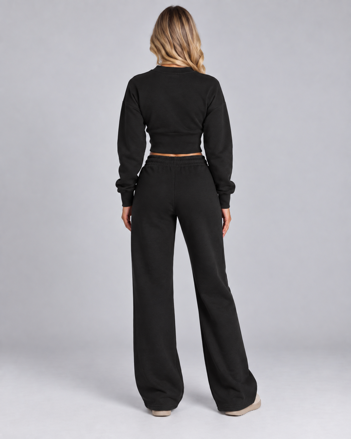 Women's Zip Up Tracksuit Set - Cropped Top Wide Leg Pants