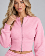 Women's Zip Up Tracksuit Set - Cropped Top Wide Leg Pants